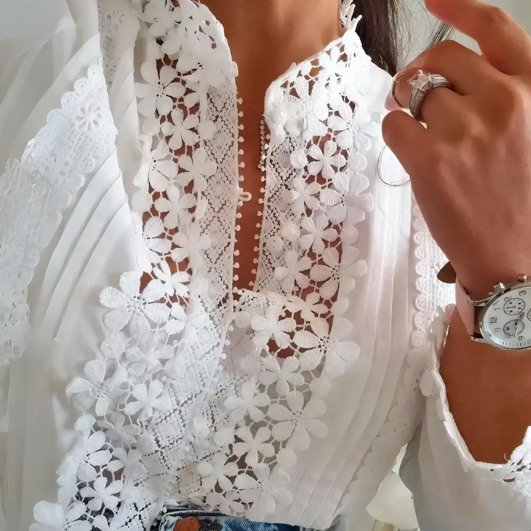 Floriana - Floral Blouse with Lace Design