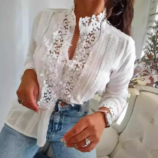 Floriana - Floral Blouse with Lace Design