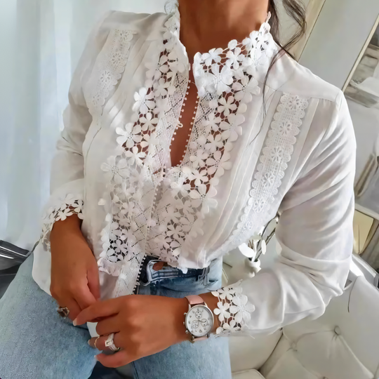 Floriana - Floral Blouse with Lace Design