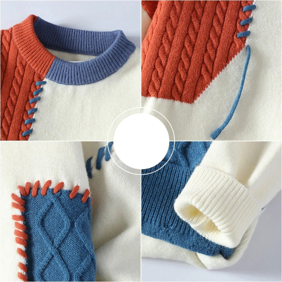 Ezra™ | Cozy Patchwork Knit Sweater