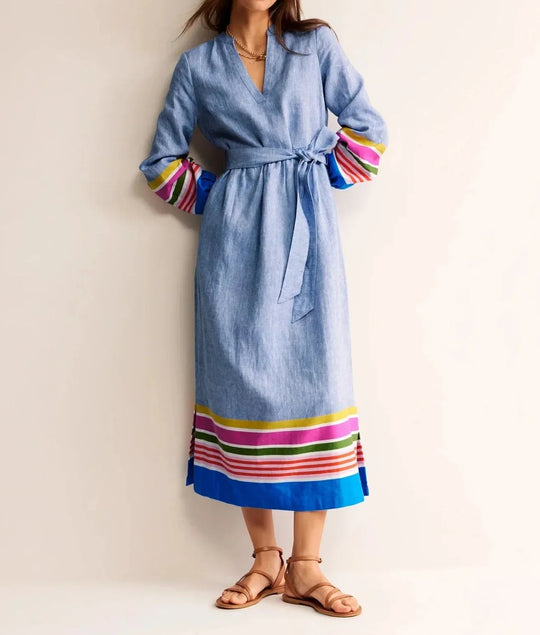 Marina | Printed Splice Casual Linen Dress