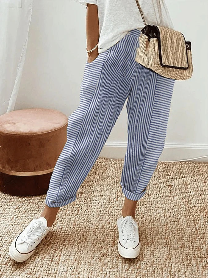 Jill™  | Cotton striped trousers